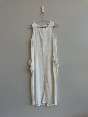 Mod Ref White Linen Blend Midi Dress